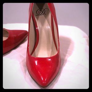 Red patent heels